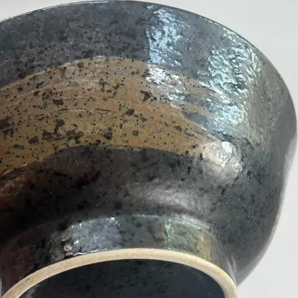 Signed Studio Art Pottery Bowl Glazed Pottery 4x8" Brown Black Speckled Trinket - Picture 7 of 13